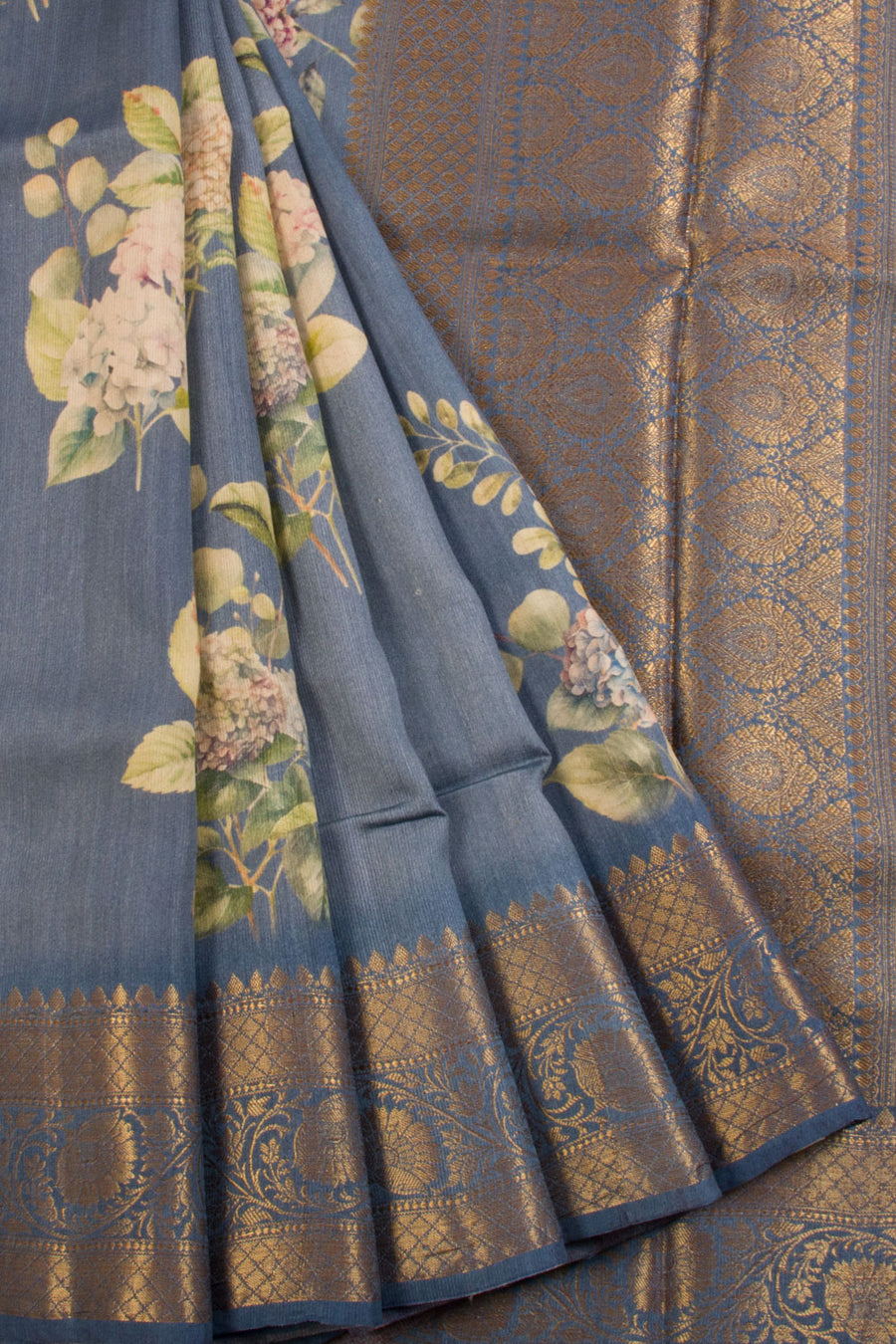Grey Printed Banarasi Tussar Silk Saree - Avishya