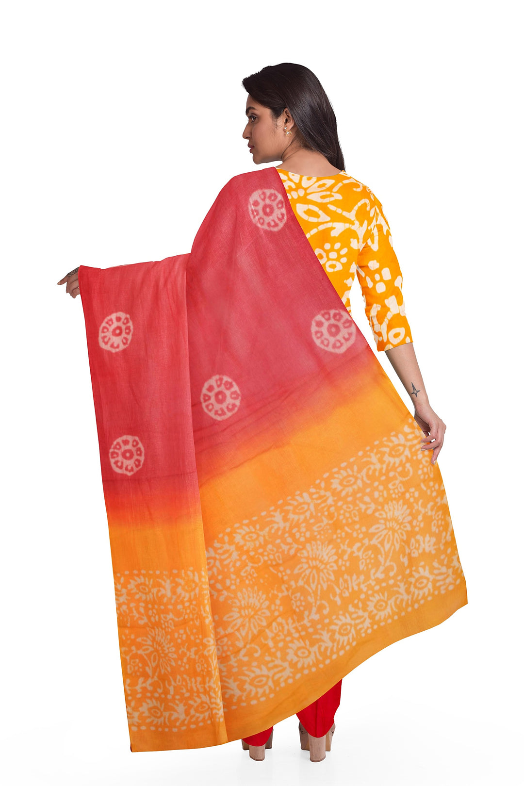 Yellow Hand Block Printed Cotton 3-Piece Salwar Suit Material 10065064