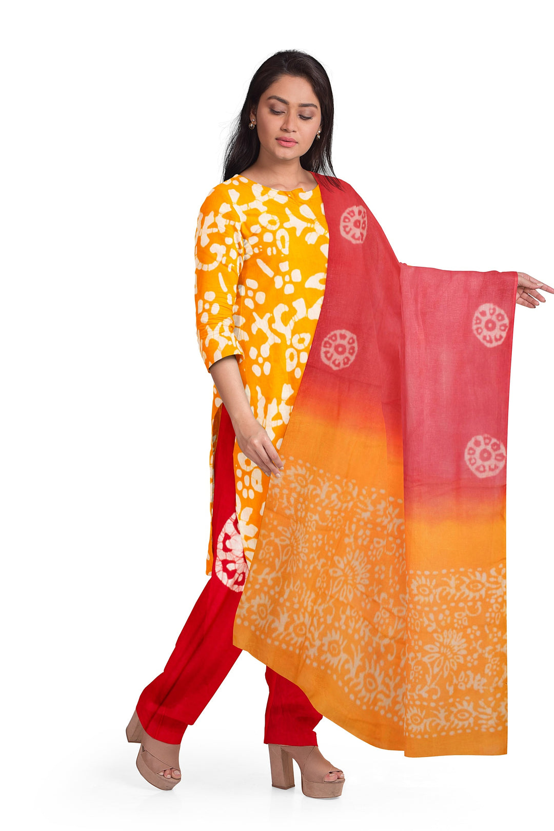 Yellow Hand Block Printed Cotton 3-Piece Salwar Suit Material 10065064