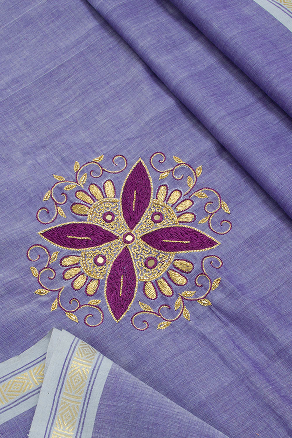 Lavender Aari Embroidered Mangalgiri Cotton Blouse Material 10062430