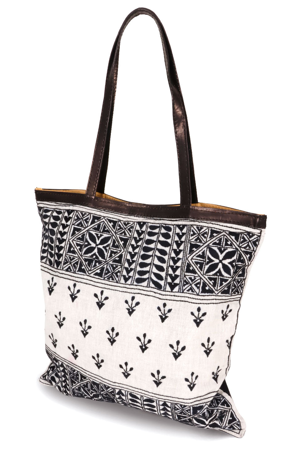 White Kantha Embroidery Tote Bag 10063537