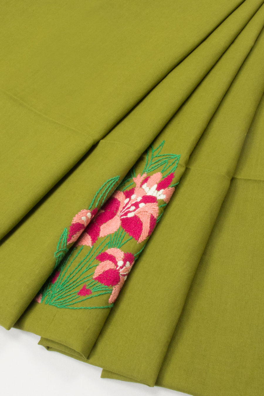 Green Kantha Embroidered Silk Cotton Blouse Material - Avishya