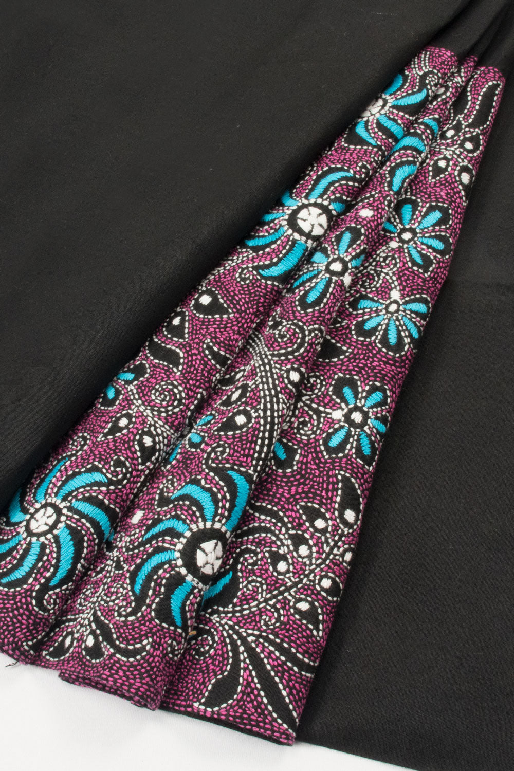 Black Kantha Embroidered Silk Cotton Blouse Material - Avishya