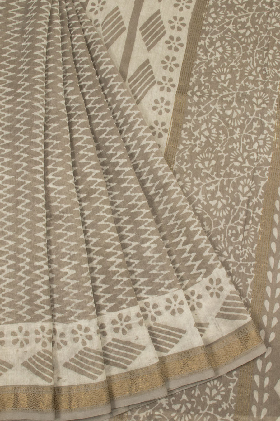 Grey Akola Dabu Printed Saree - Avishya 