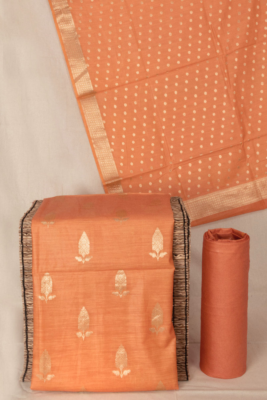 Orange 3 Piece Banarasi Silk Cotton Salwar Suit Material - Avishya