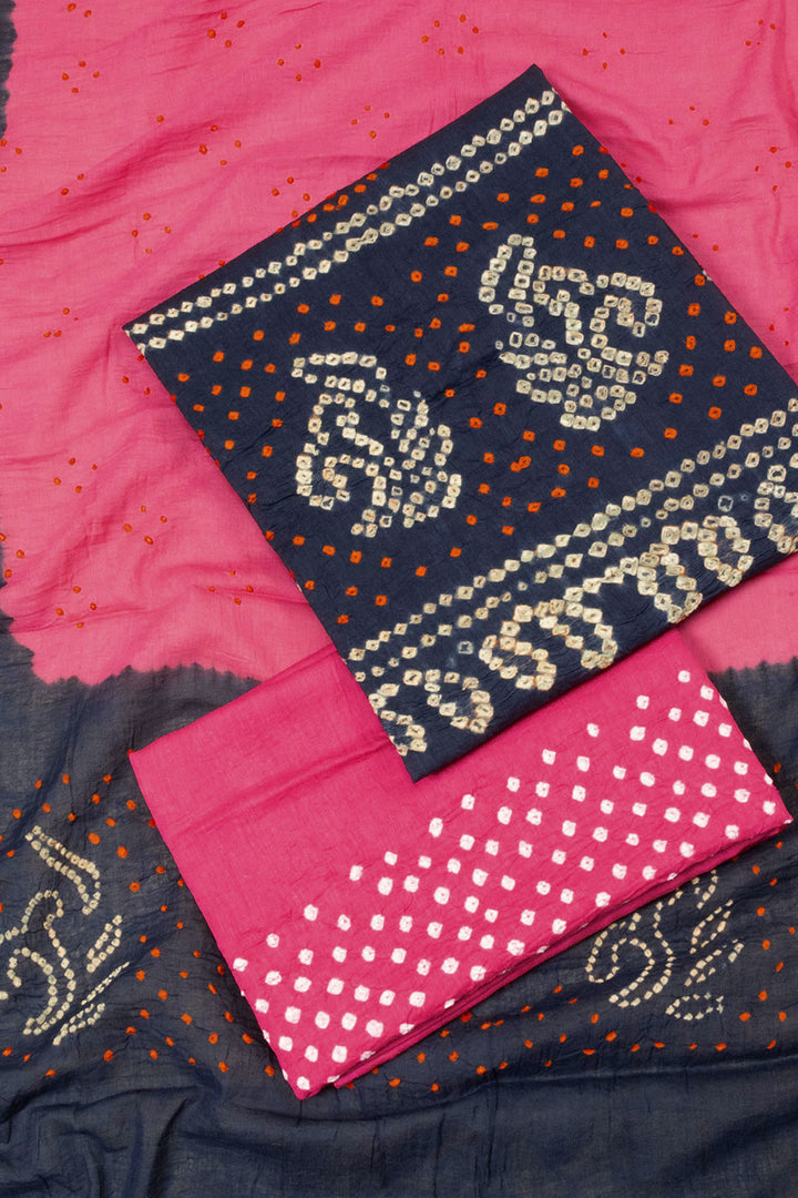 Black with Pink Bandhani Cotton 3-Piece Salwar Suit Material - Avishya