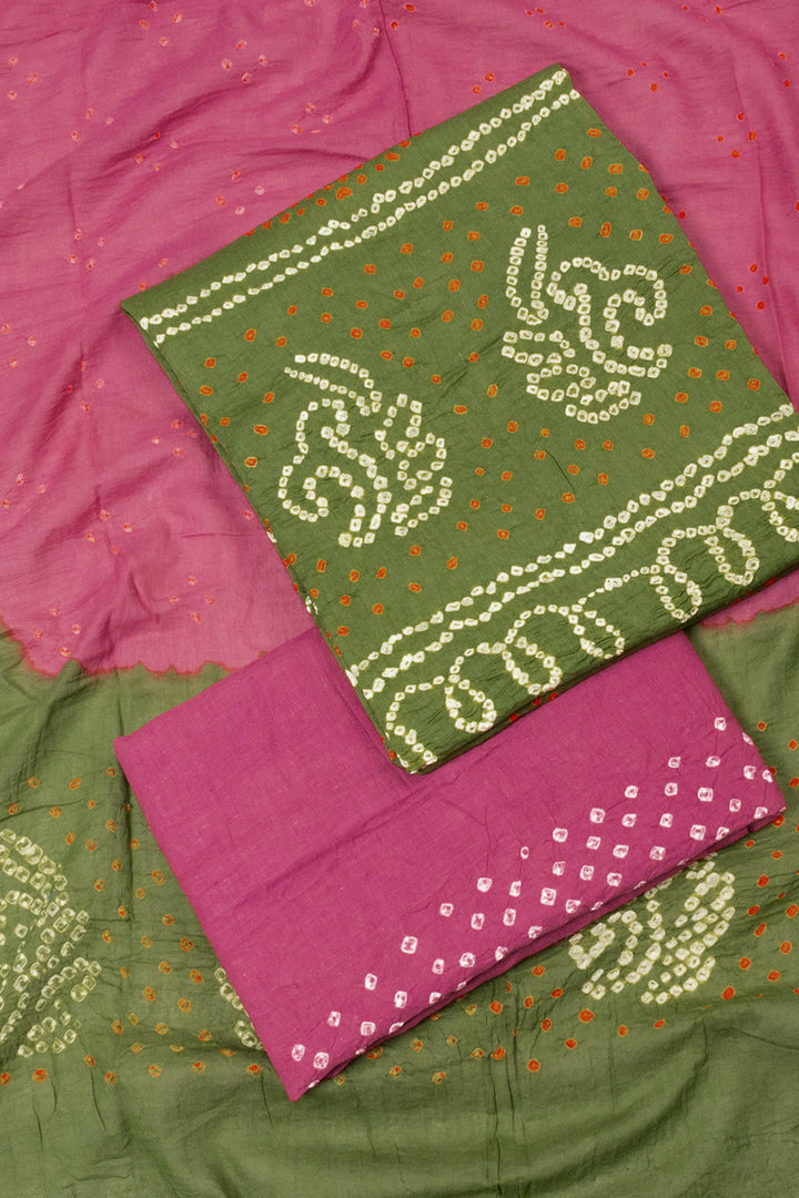 Moss Green Bandhani Cotton 3-Piece Salwar Suit Material - Avishya