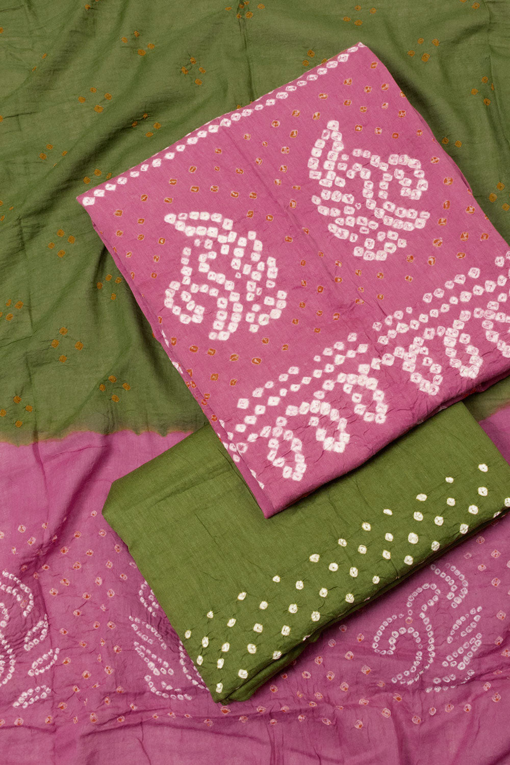 Peach Bandhani Cotton 3-Piece Salwar Suit Material - Avishya