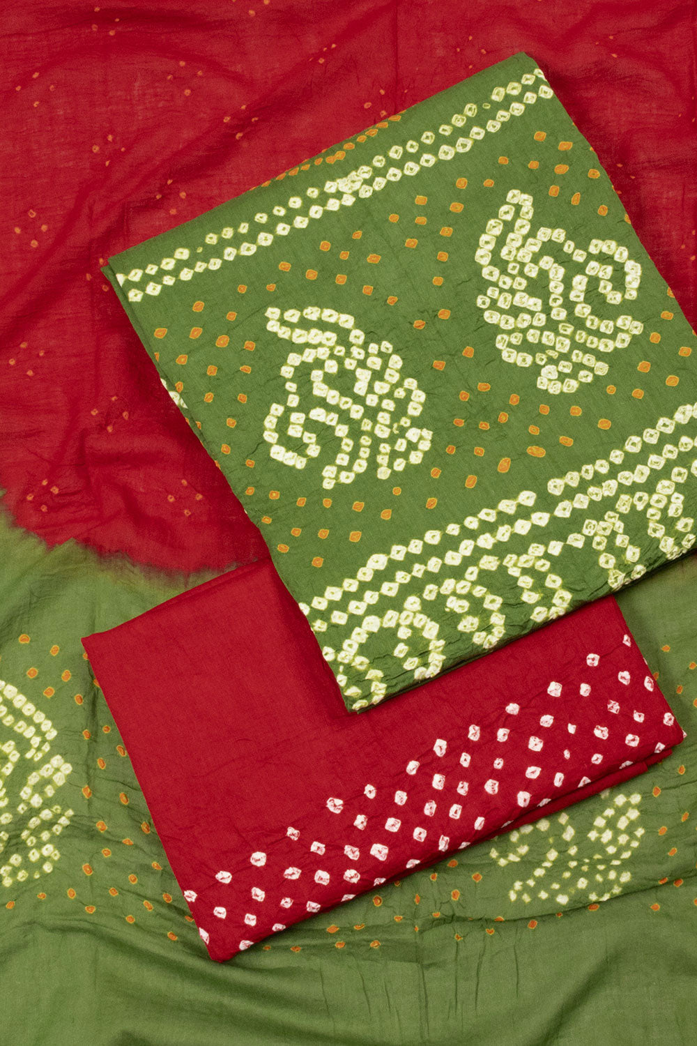 Green Bandhani Cotton 3-Piece Salwar Suit Material