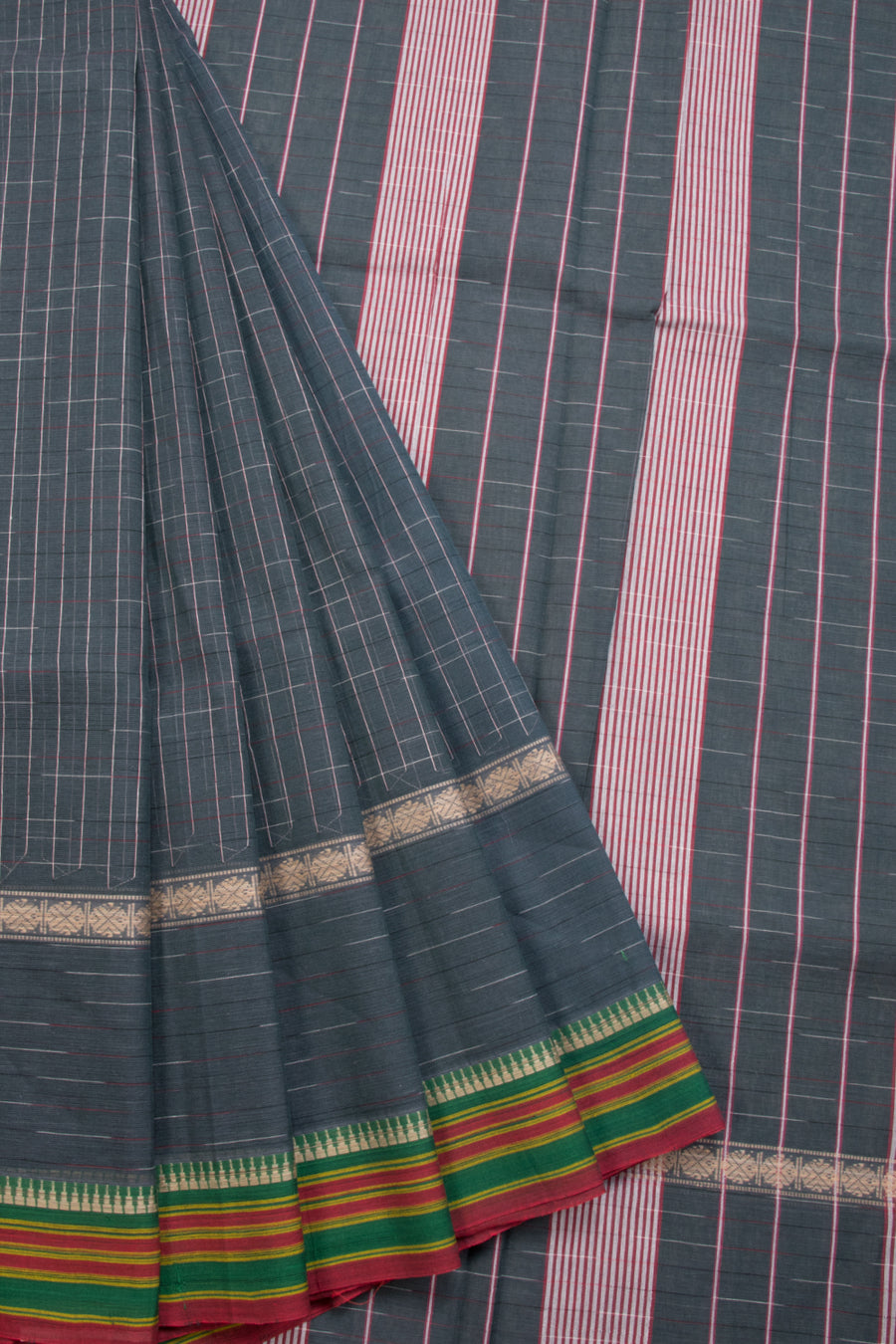 Green Handloom Narayanpet Cotton Saree Without Blouse 10064363 - Avishya
