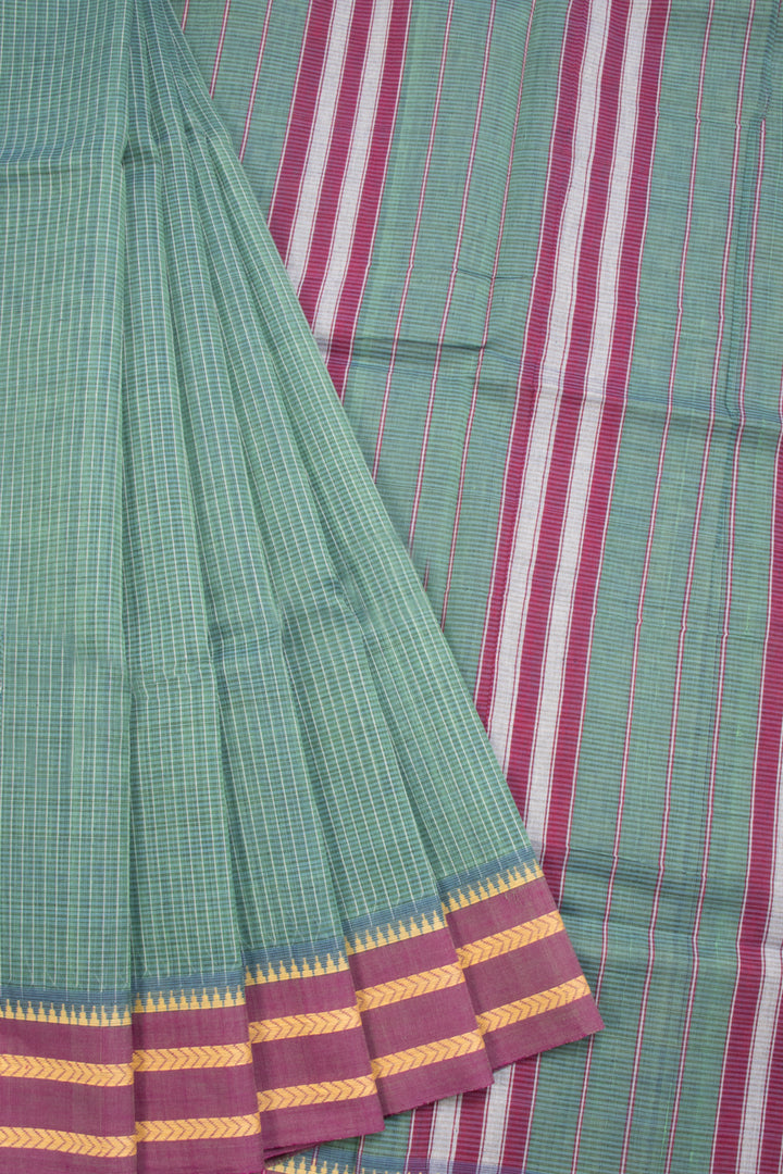 Green Handloom Narayanpet Cotton Saree Without Blouse 10064381 - Avishya