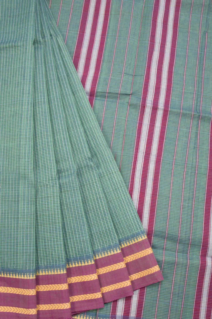 Green Handloom Narayanpet Cotton Saree Without Blouse 10064381 - Avishya