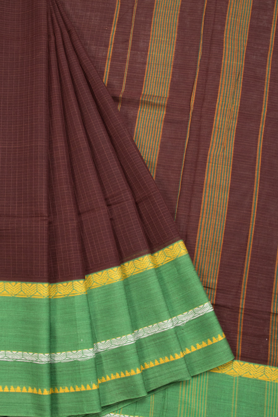 Brown Handloom Narayanpet Cotton Saree Without Blouse 10064387 - Avishya