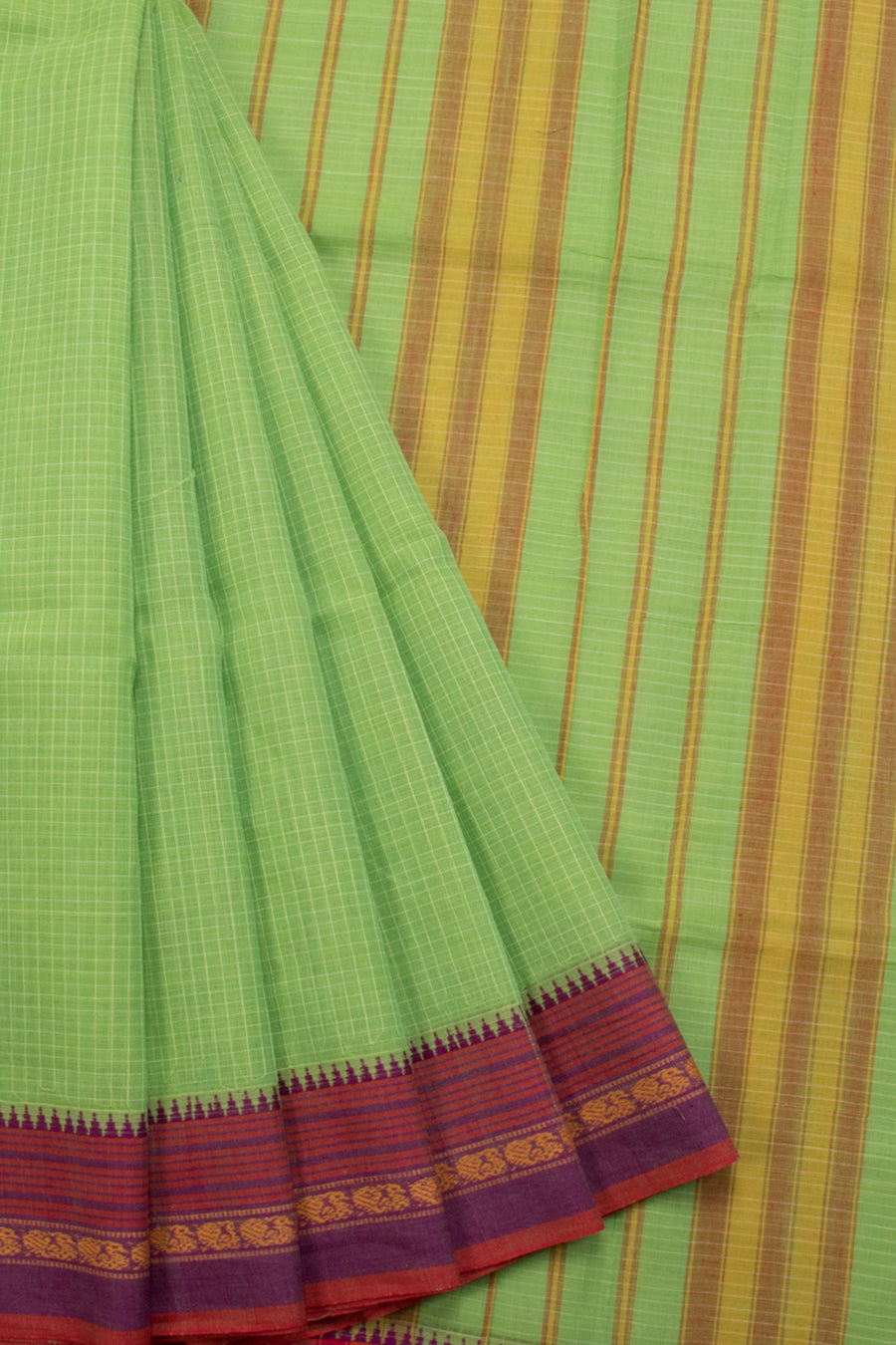 Green Handloom Narayanpet Cotton Saree Without Blouse 10064395   - Avishya