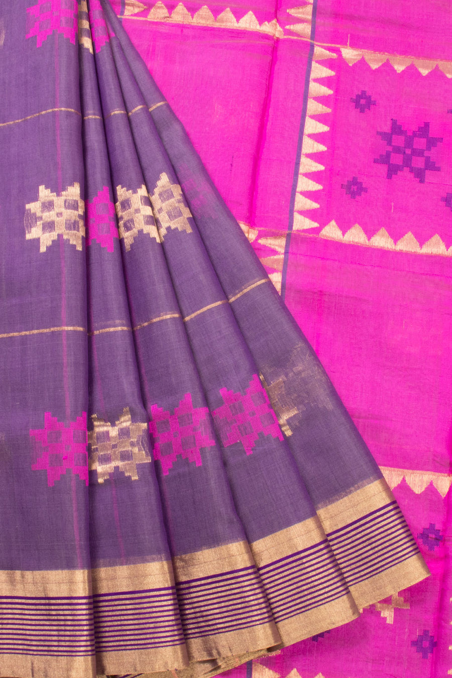 Purple Handwoven Chanderi Silk Cotton Saree -Avishya