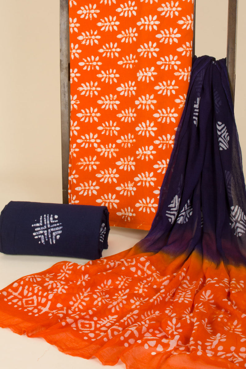 Orange Batik Cotton 3-Piece Salwar Suit Material 10065065 Orange Batik Cotton 3-Piece Salwar Suit Material 10065065