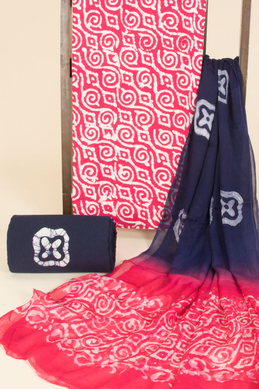 Pink Batik Cotton 3-Piece Salwar Suit Material With Printed Dupatta - Avishya 