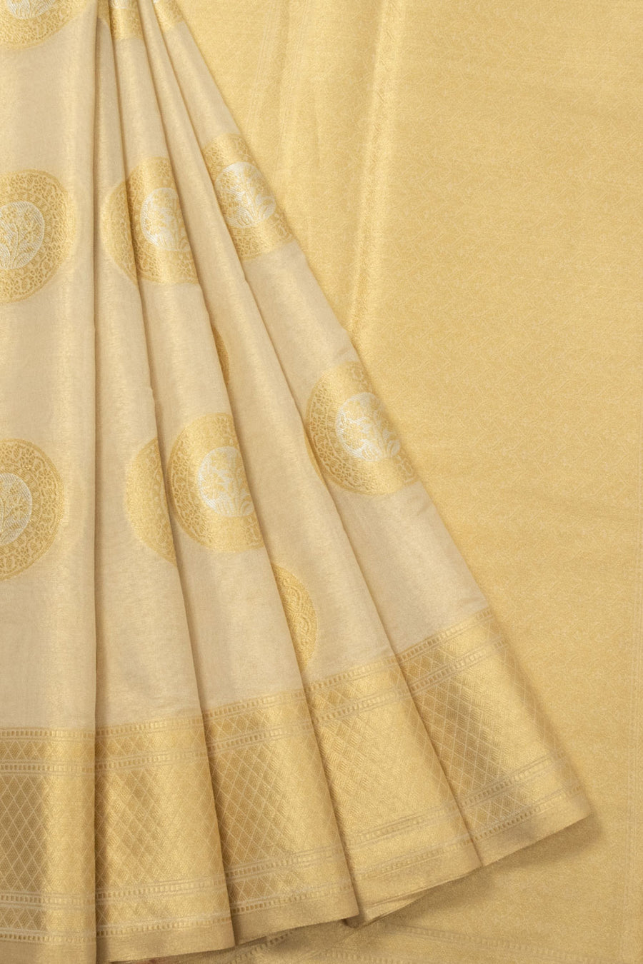 Cream Banarasi Tissue Silk Saree - Avishya