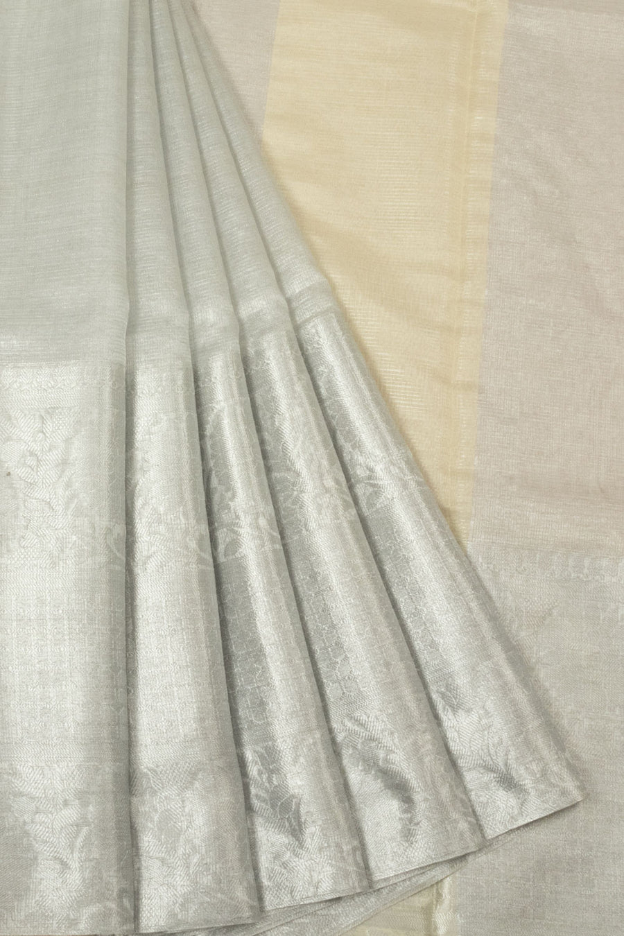 Silver Banarasi Tissue Silk Saree  - Avishya