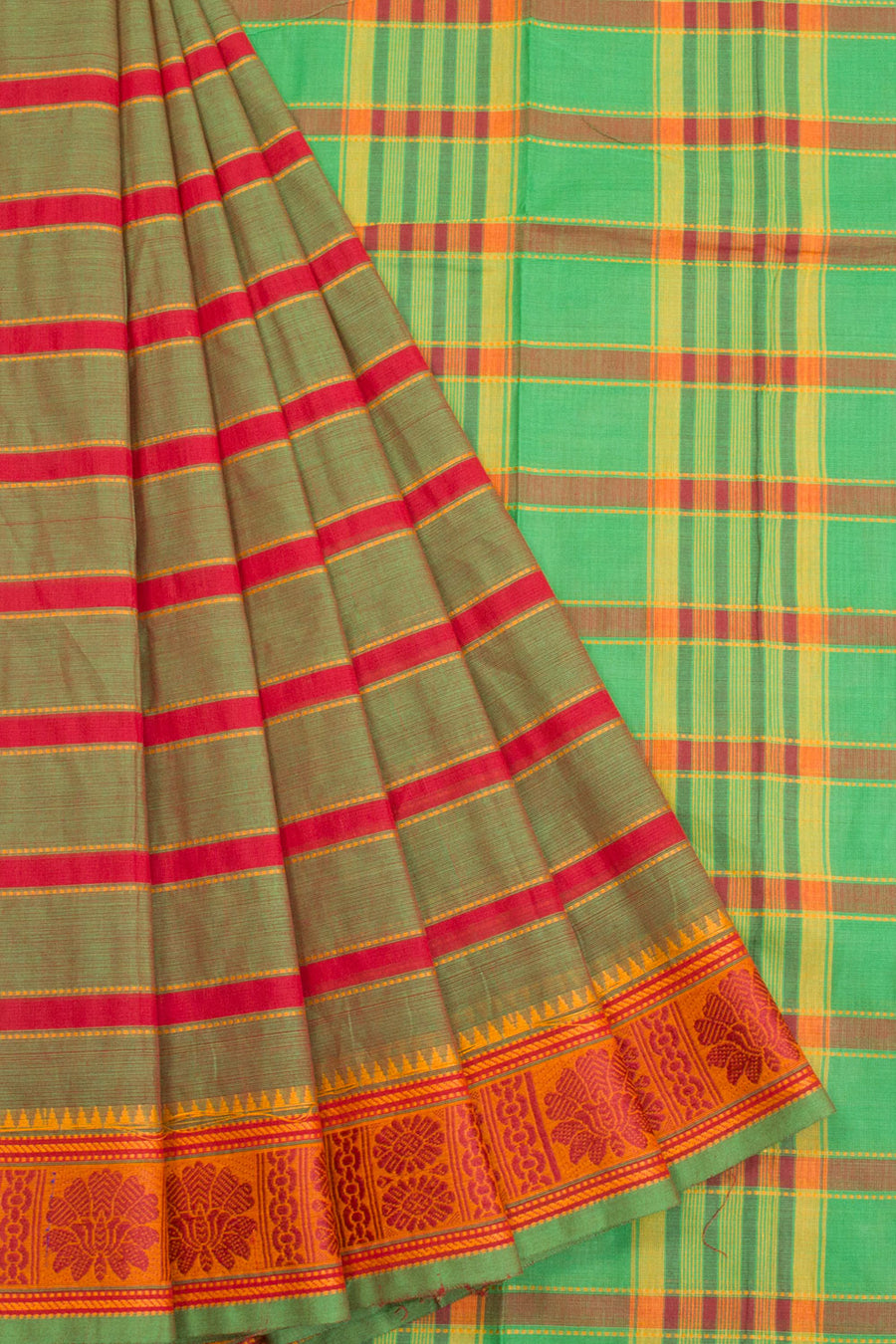 Brown Handloom Chettinad Cotton Saree - Avishya