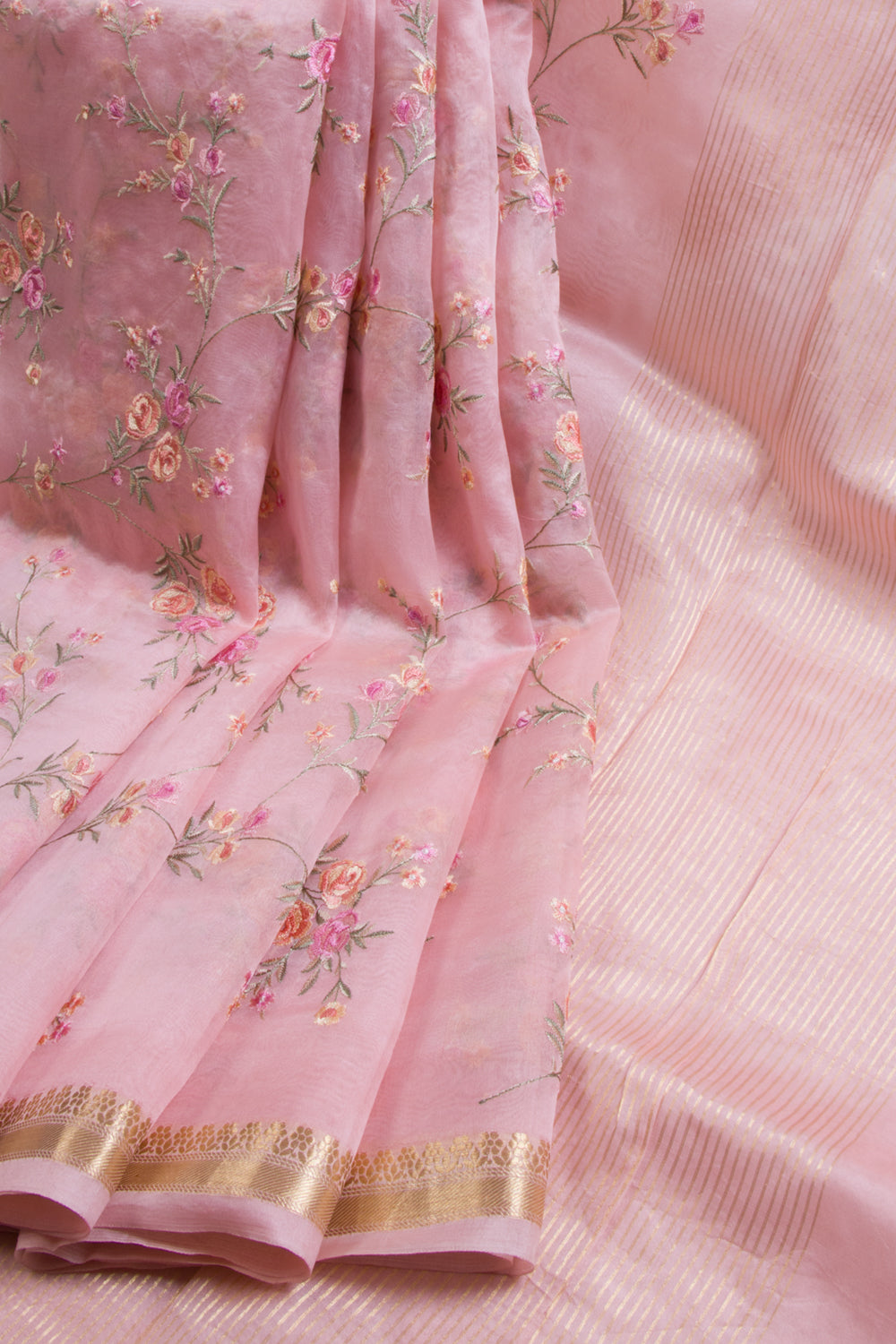 Pink Embroidered Pure Silk Organza Saree 10065754