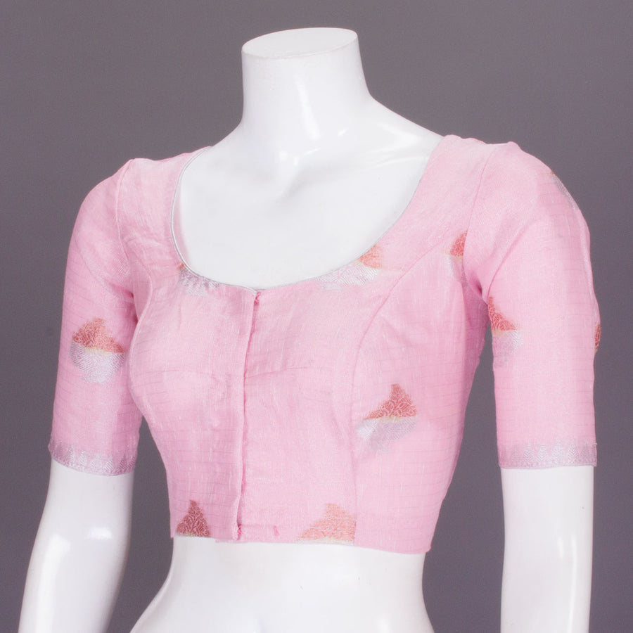 Pink Handcrafted Tissue Zari Linen Blouse - Avishya 