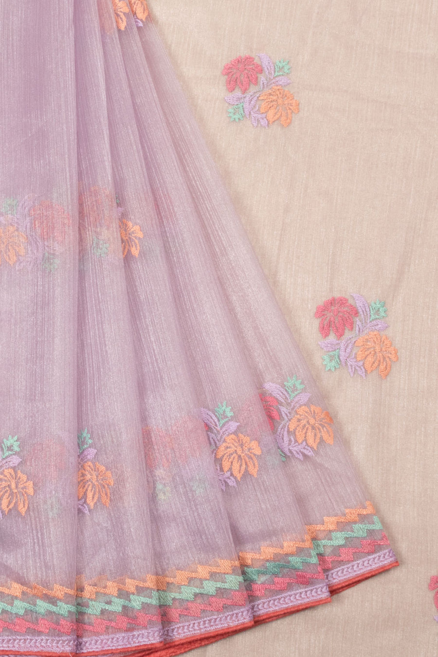 Violet Hand Embroidered Chinon Silk Saree - Avishya