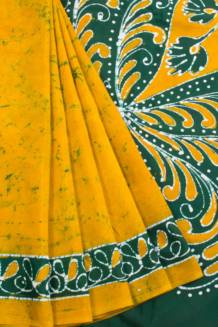 Yellow Batik Muslin Silk Saree - Avishya