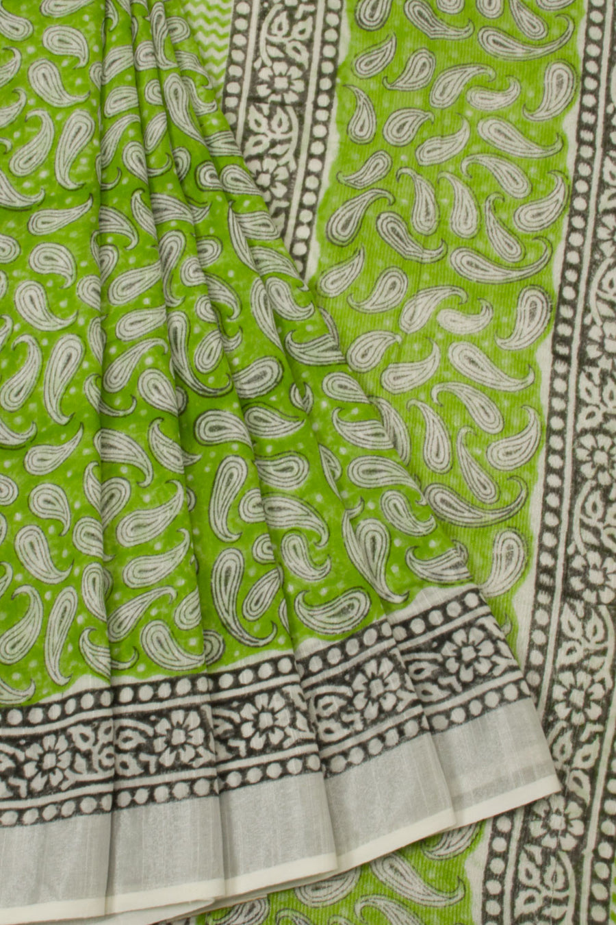 Green Hand Printed Printed linen saree - Avishya