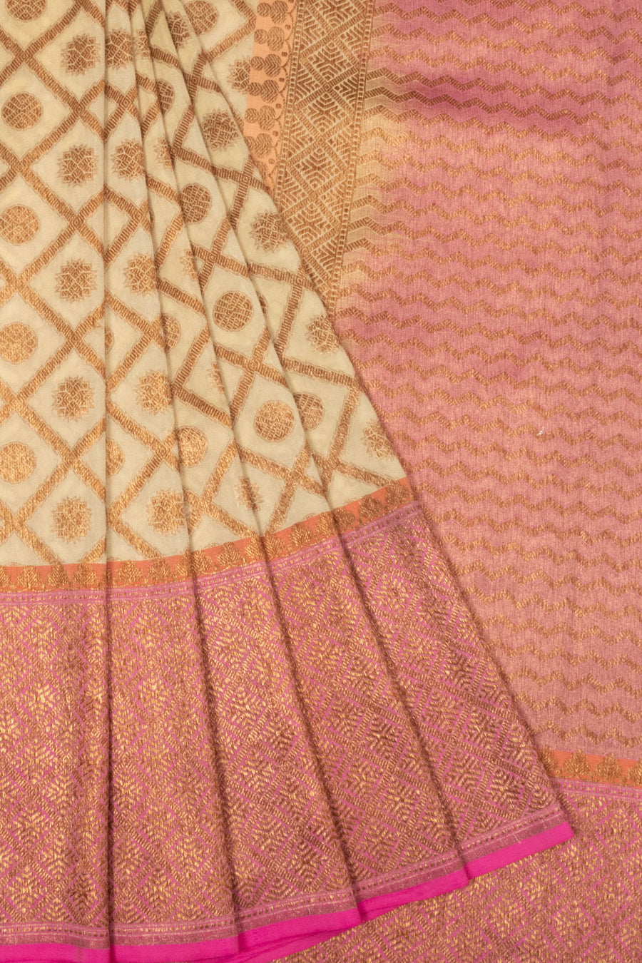 Cream Handloom Banarasi Katan Silk Saree - Avishya