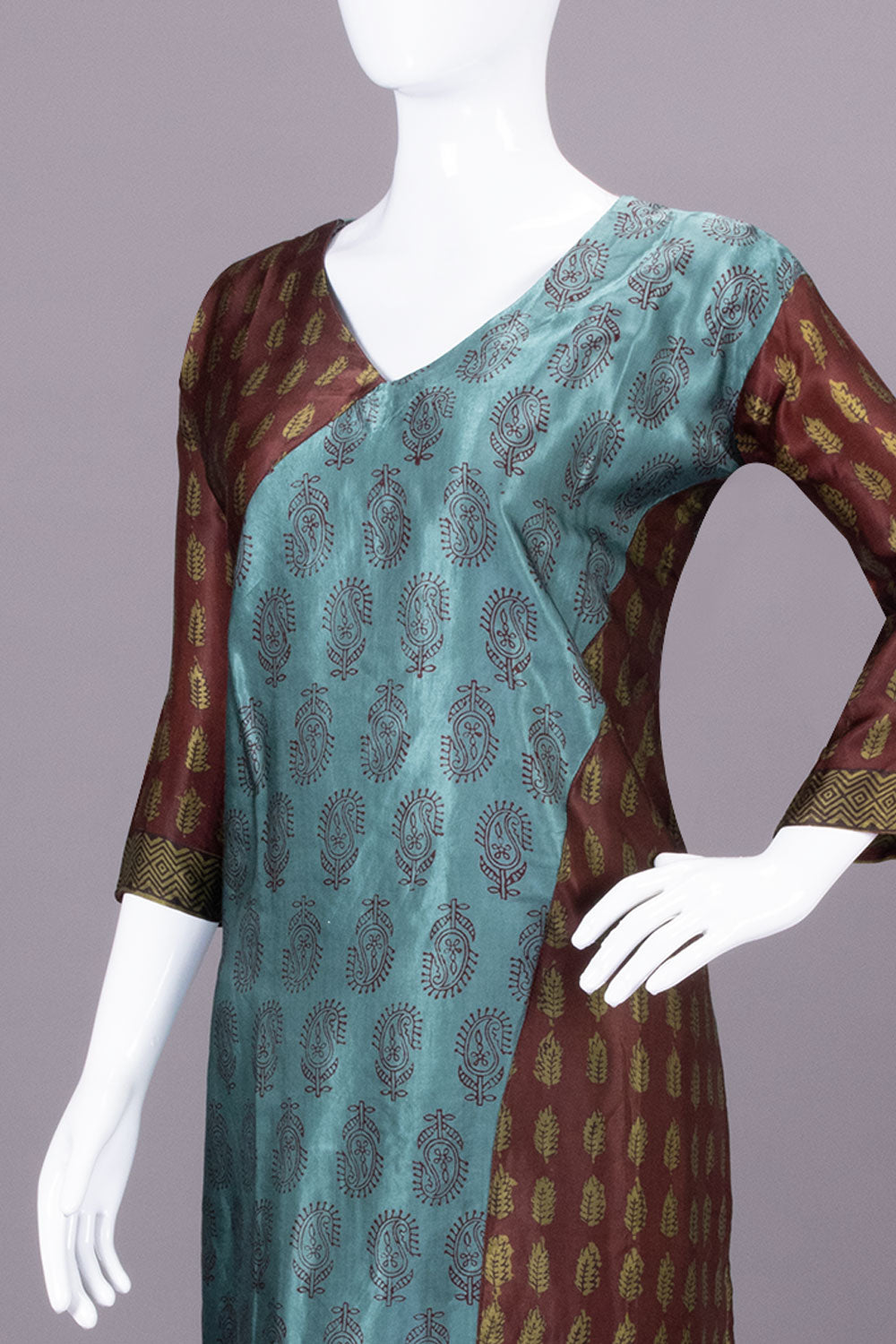 front zipper a-line modal silk kurta - vintage brown & wilderness