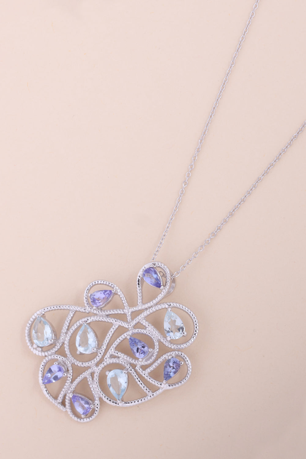 Aquamarine With Tanzanite Sterling Silver Necklace Pendant Chain - Avishya 