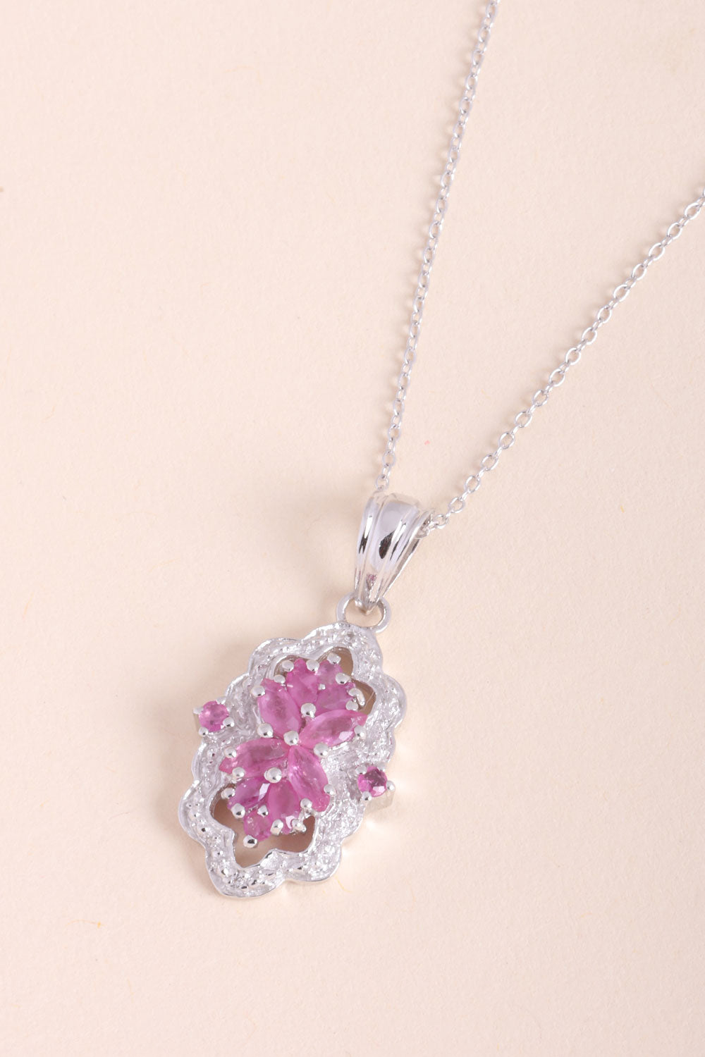 Ruby with White Topaz Sterling Silver Necklace Pendant Chain - Avishya