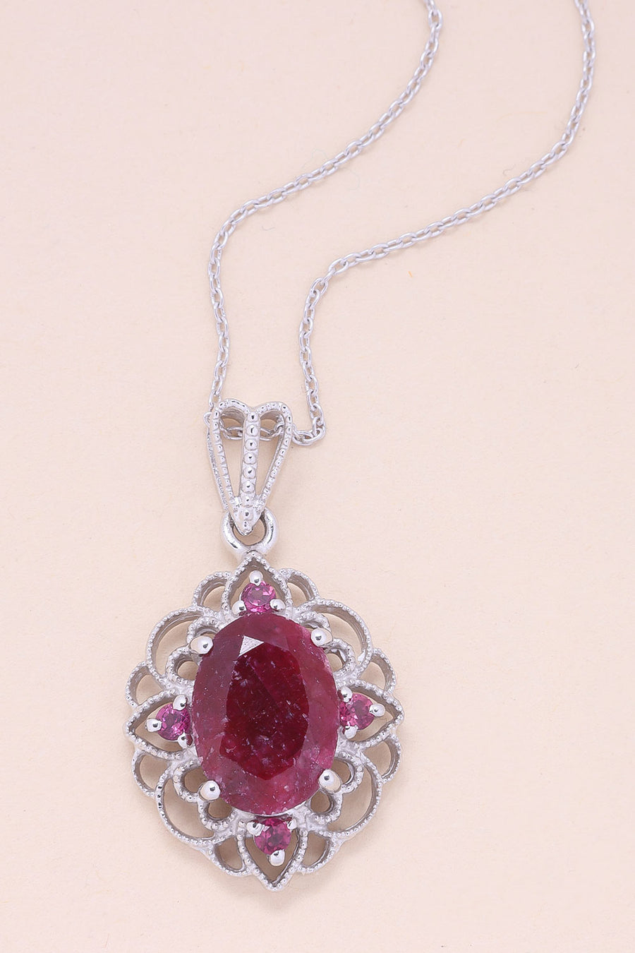 Ruby And Rhodolite Silver Necklace Pendant Chain 10067182 - Avishya