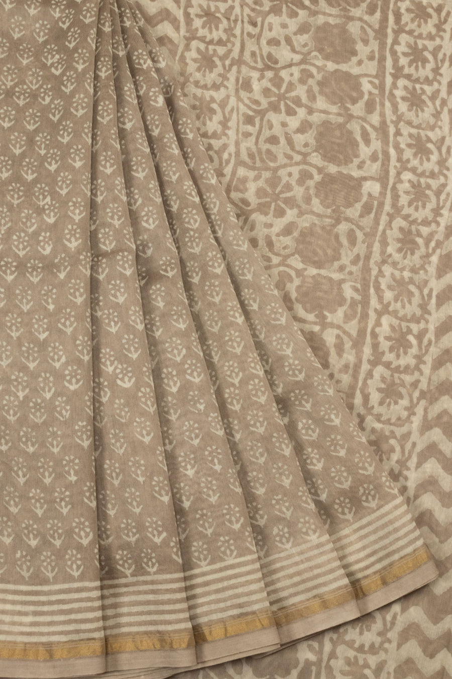 Brown Vanaspathi Hand block Printed Silk Cotton Saree - Avishya