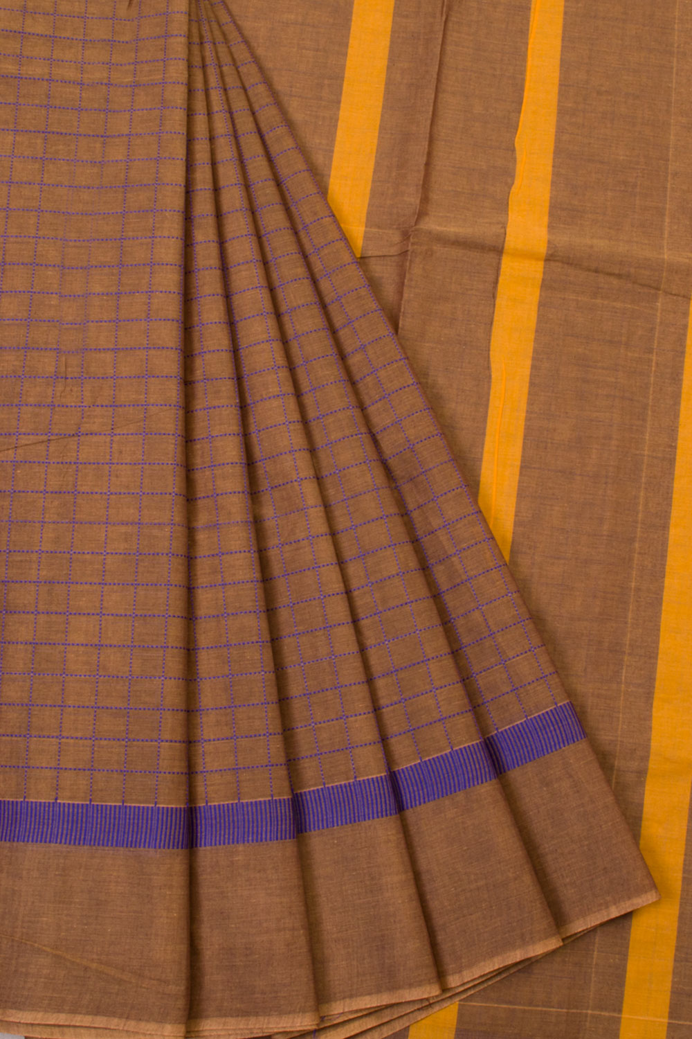 Brown Handwoven Kanchi Cotton Saree  - Avishya