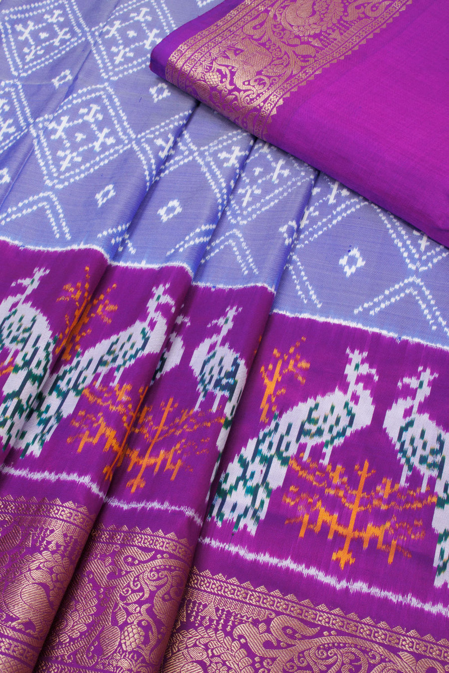 Blue Ikat Pattu Pavadai Material  - Avishya