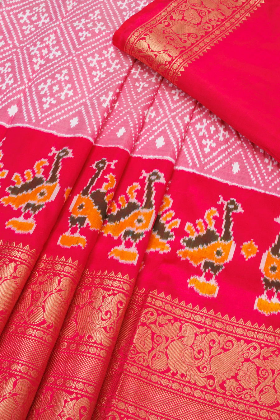 Pink Ikat Pattu Pavadai Material  - Avishya