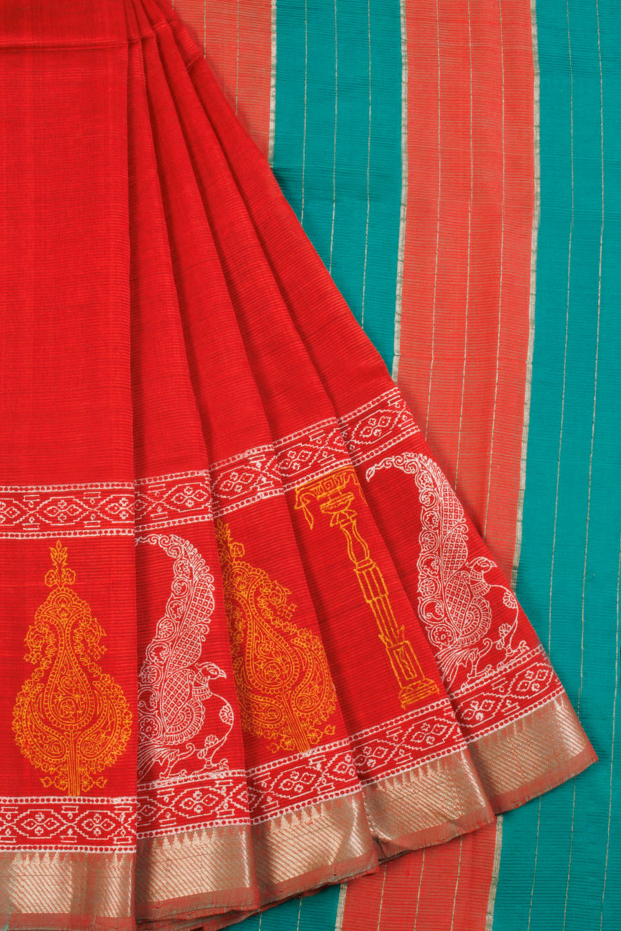 Red Handloom Mangalgiri Silk Saree - Avishya