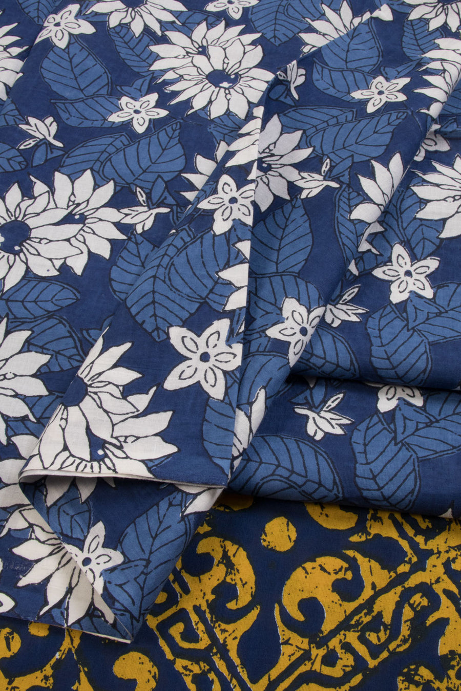 Blue 2-Piece Hand Block Printed Cotton Salwar Suit Material  - Avishya