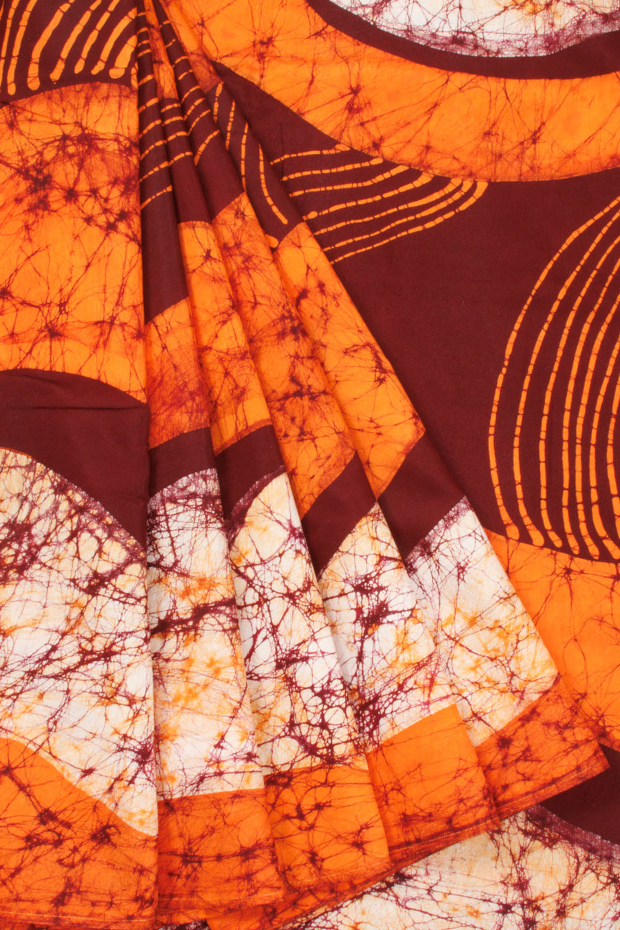 Orange  Batik Muslin Silk Saree - Avishya