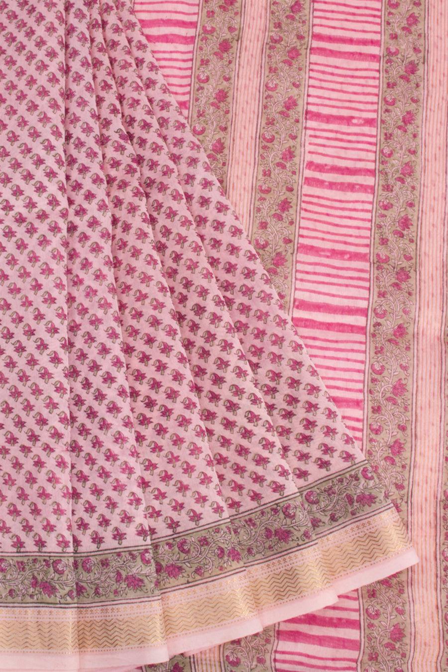 Pink Sanganeri printed Silk Cotton Saree 10068557 - Avishya