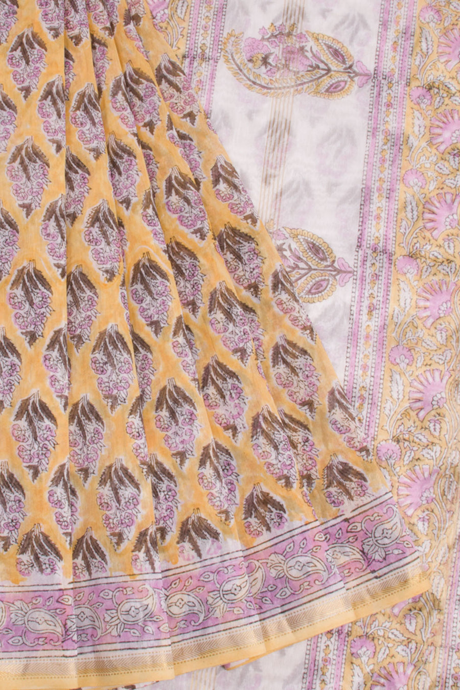 Yellow Sanganeri printed  Silk Cotton Saree 10068562 - Avishya