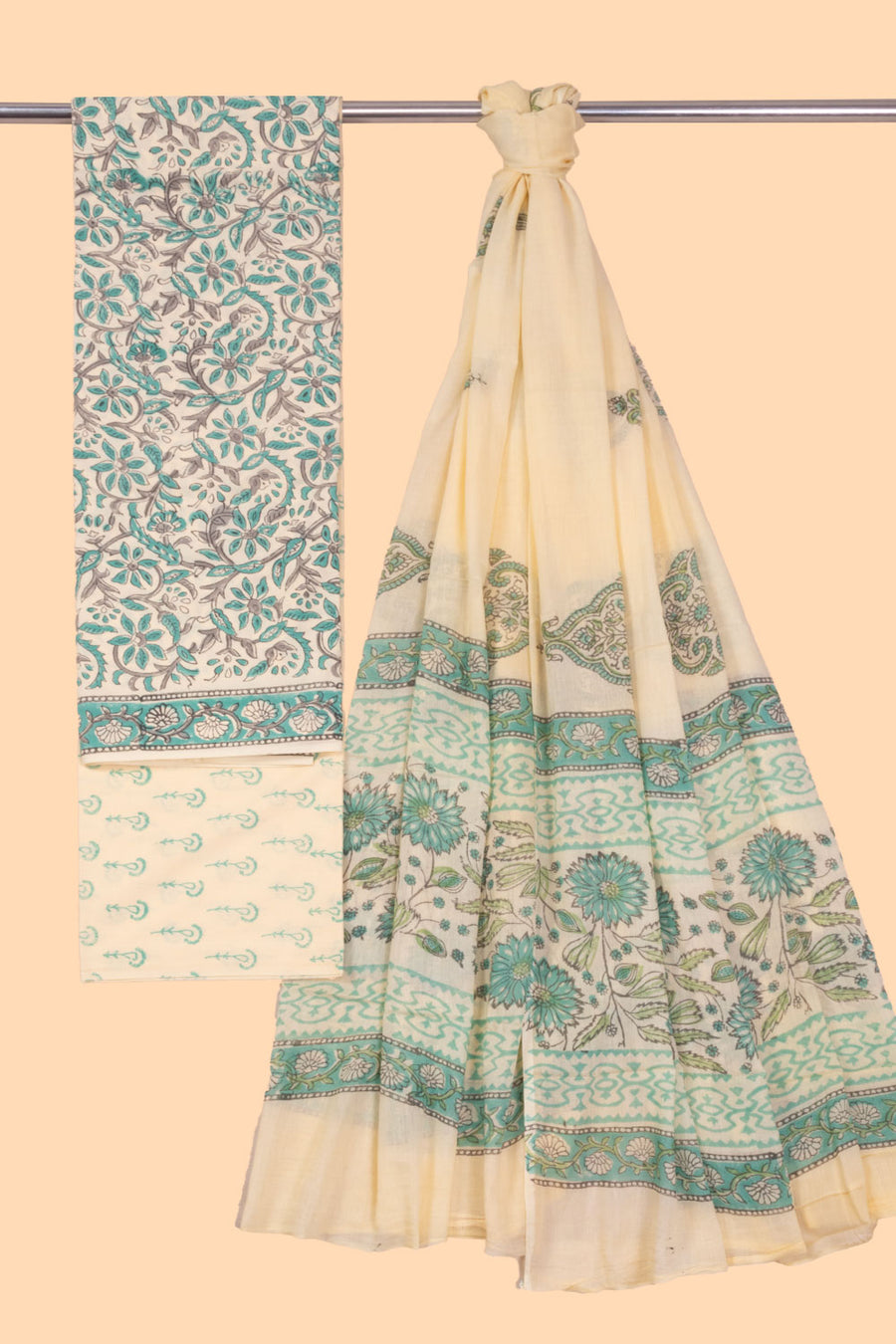 Cream 3-Piece Mulmul Cotton Salwar Suit Material 10068610 - Avishya