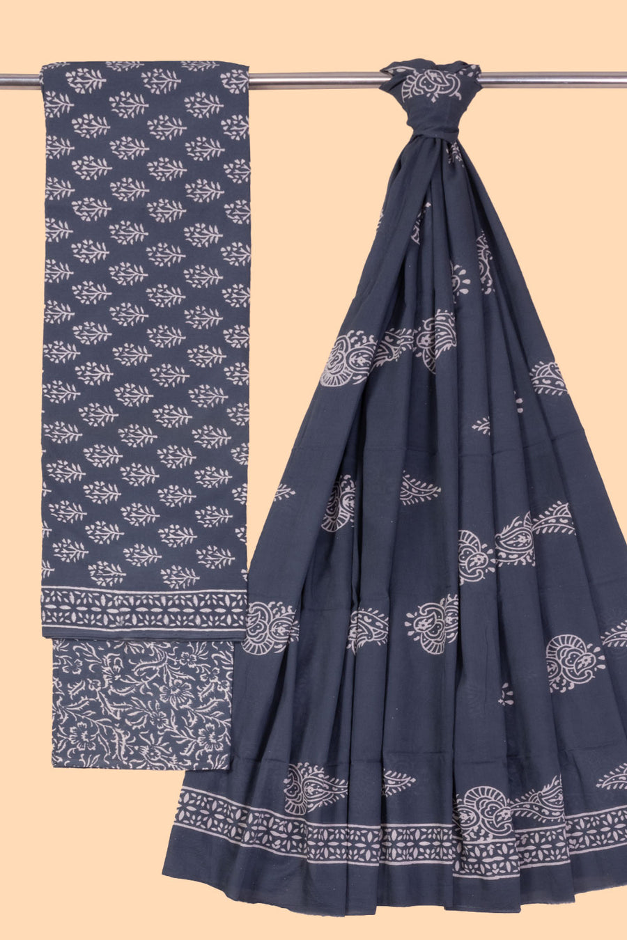 Navy Blue 3-Piece Mulmul Cotton Salwar Suit Material 10068611