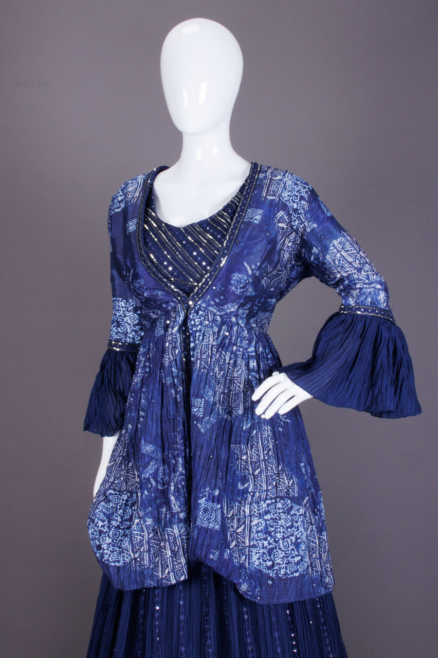 Blue Net Silk Embroidered Jacket Lehenga 10068661 - Avishya