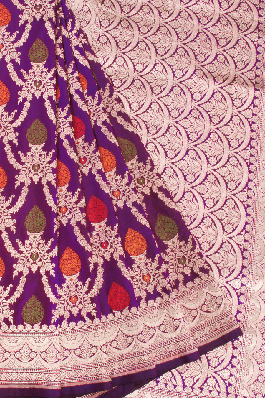 Violet  Handloom Banarasi Katan Silk Saree 10068912 - Avishya