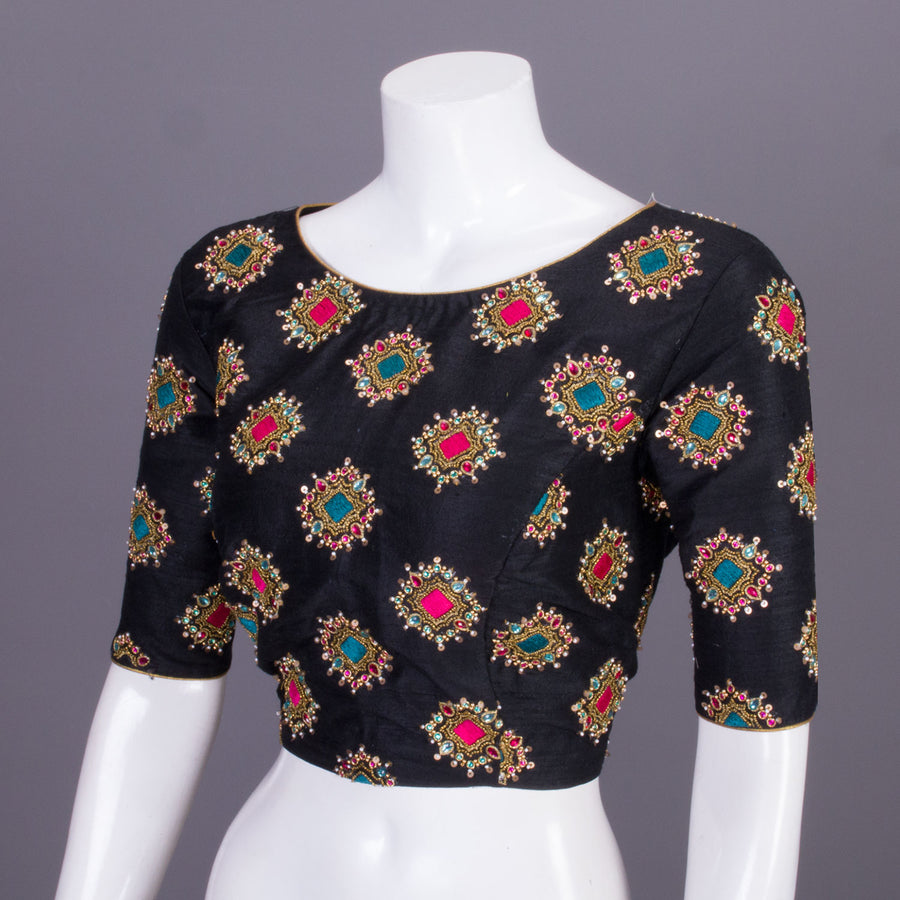 Black Aari Embroidered Tussar Silk Blouse 10068914 - Avishya