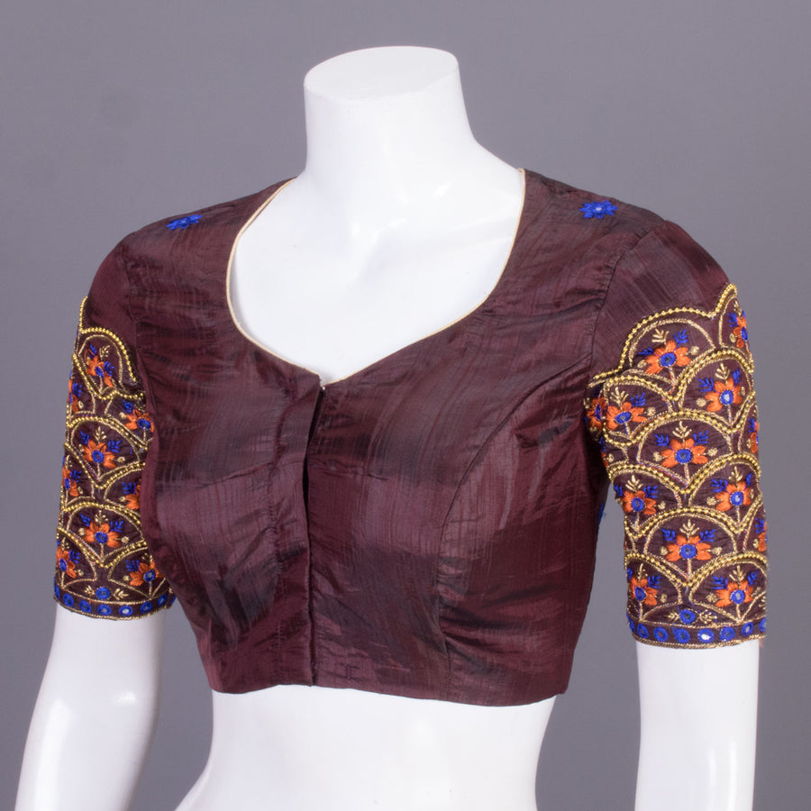 Brown Embroidered Blended Silk Blouse 10068935 - Avishya
