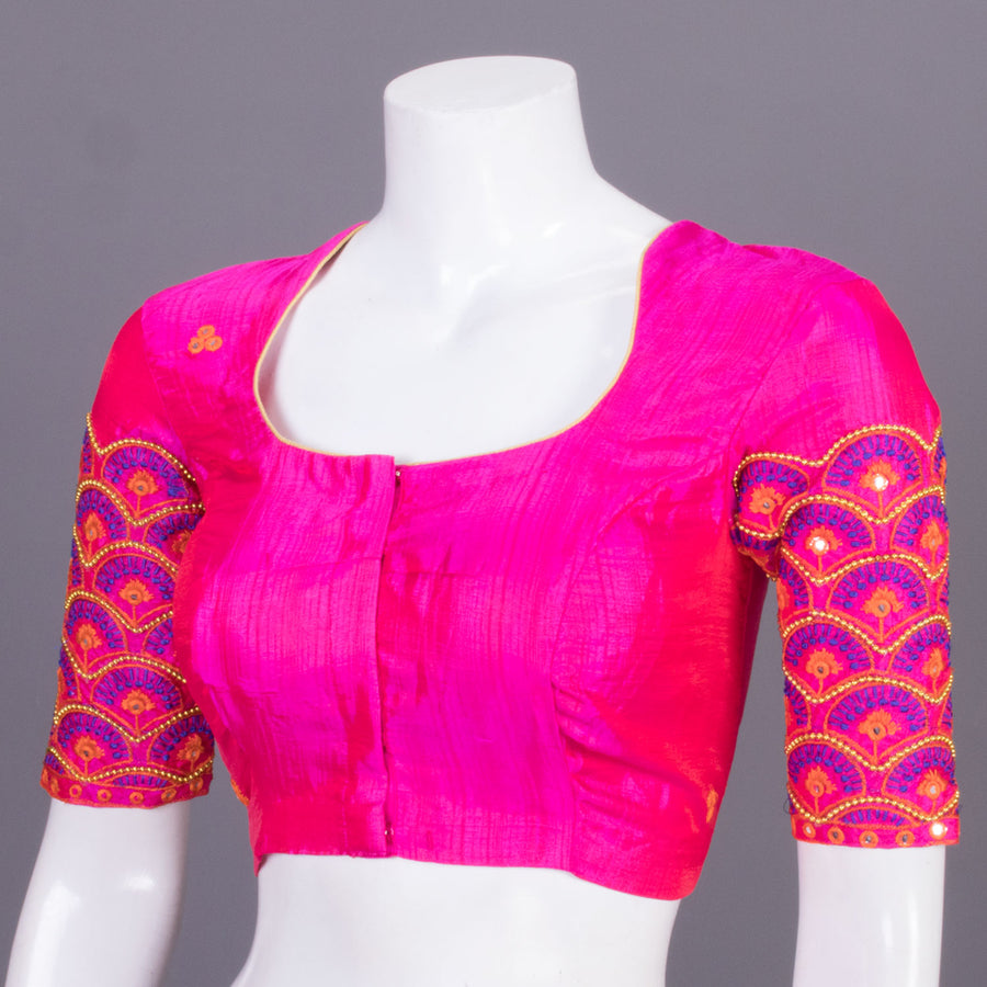 Pink Embroidered Blended Silk Blouse 10068938 - Avishya